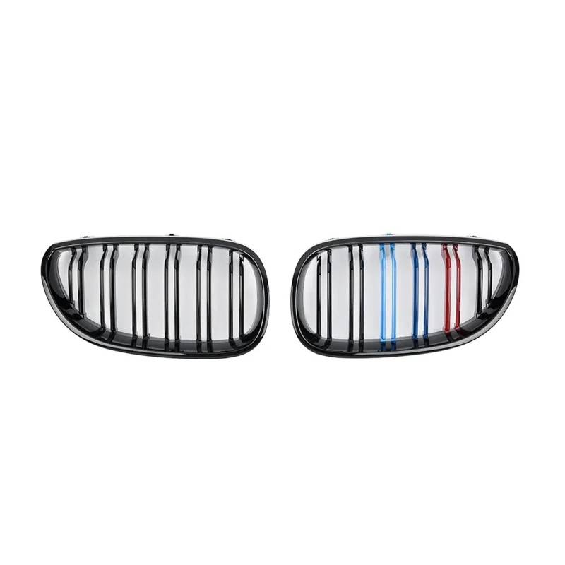 Zentralgrill Vorne Für E60 E61 5 Für Serie 2003-2009 Glanz Schwarz Auto Doppel Lamellen Auto Front Stoßstange Grille Niere Racing Grill Gitter Nieren Kühlergrill(M-Color) von PTLYE