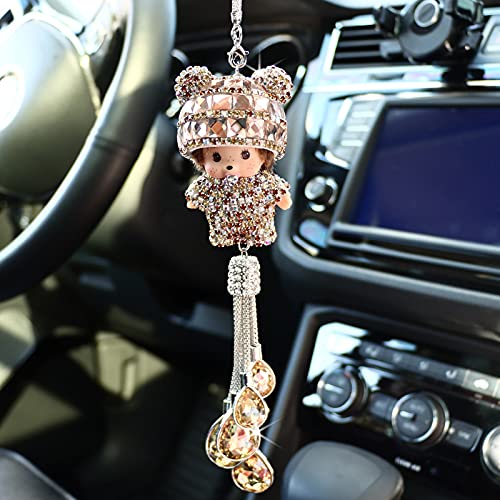 Auto Rückspiegel Ornament, Kristall Diamant Auto Spiegel Anhänger Bling Strass Rückspiegel Dekoration zum Aufhängen Bling Hängende Anhänger Auto Innen Dekoration für Frauen & Männer,Gold von PTNKUIIY