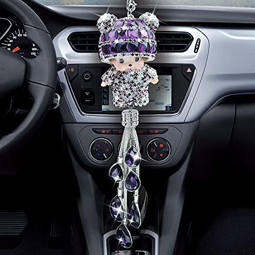 Auto Rückspiegel Ornament, Kristall Diamant Auto Spiegel Anhänger Bling Strass Rückspiegel Dekoration zum Aufhängen Bling Hängende Anhänger Auto Innen Dekoration für Frauen & Männer,Lila von PTNKUIIY