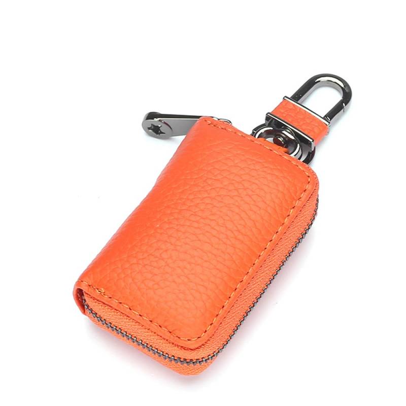 Autoschlüssel Hülle,Leder Schlüsselanhänger Auto Schlüsseltasche Schlüsselmäppchen Schlüsseletui Vintage Karabienerhacken Tasche Auto Funkschlüssel Halter Reißverschluss für Damen Herren,Orange von PTNKUIIY