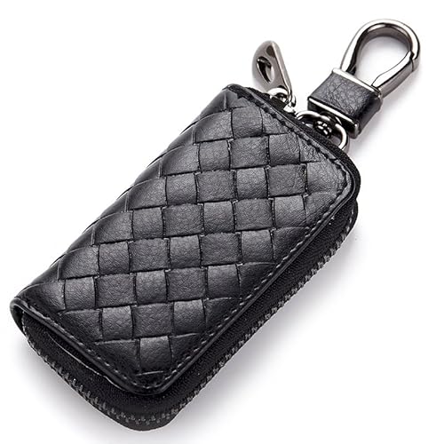 Echtes Leder Schlüsselhülle Universal Autoschlüssel Hülle Auto Schlüsselanhänger Tasche Fernbedienung Wallet Tasche Schlüsselmäppchen Reißverschluss Auto Schlüsselhalter,Schwarz von PTNKUIIY