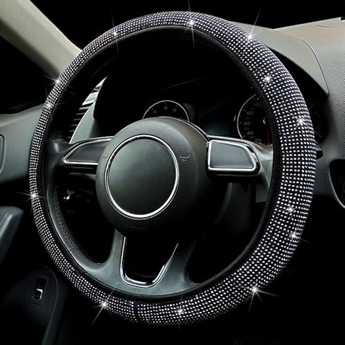 Glitzer Auto Lenkradbezug für Damen Mädchen, 37-38cm Bling Diamanten Lenkradbezug Auto KFZ Lenkradhüllen Universal rutschfest Lenkrad Abdeckung Atmungsaktiv Lenkradschoner Auto-Dekozubehör,Schwarz von PTNKUIIY