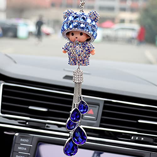 Auto Rückspiegel Ornament, Kristall Diamant Auto Spiegel Anhänger Bling Strass Rückspiegel Dekoration zum Aufhängen Bling Hängende Anhänger Auto Innen Dekoration für Frauen & Männer,Blau von PTNKUIIY