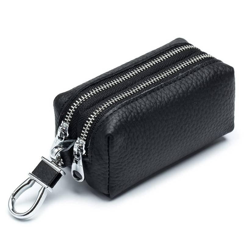 Tragbar Auto Schlüssel Tasche,Autoschlüssel Hülle für Damen Herren Vintage Auto Schlüsselanhänger Doppelter Reißverschluss Fernbedienung Wallet Tasche Schlüsselmäppchen Schlüsseletui,Schwarz von PTNKUIIY