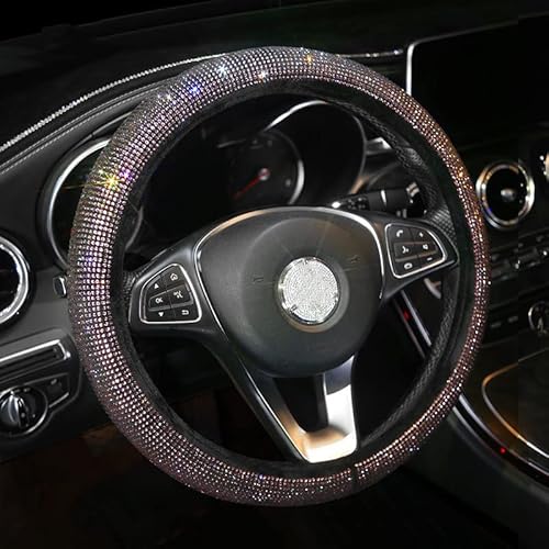 Universal Auto Lenkradhülle 38CM / 15'', Kristall Strass Diamant Auto Lenkradbezug für Damen Mädchen Anti Rutsch Lenkradschoner Bling Bling Glitzer Lenkradabdeckung Auto Styling Dekor Zubehör,Rosa von PTNKUIIY