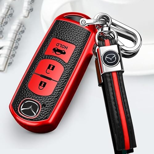 Autoschlüssel Hülle für Mazda CX4 CX5 CX7 CX3 Axela Atenza, Staubdicht Gute Qualität Autoschlüsselgehäuse, Verschleißfest Auto Schlüssel Schutzhülle Schlüsselbox Cover,B Red von PUBIBD