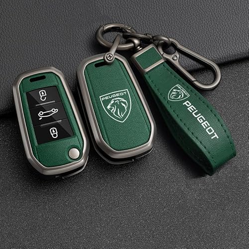 Autoschlüssel Hülle für Peugeot 408x 3008 4008 5008 2008 301, Staubdicht Gute Qualität Autoschlüsselgehäuse, Verschleißfest Auto Schlüssel Schutzhülle Schlüsselbox Cover,G Black+green von PUBIBD