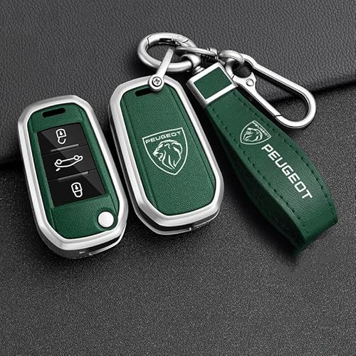Autoschlüssel Hülle für Peugeot 408x 3008 4008 5008 2008 301, Staubdicht Gute Qualität Autoschlüsselgehäuse, Verschleißfest Auto Schlüssel Schutzhülle Schlüsselbox Cover,H Silver+green von PUBIBD