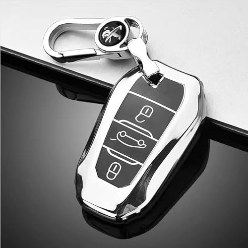Autoschlüssel Hülle für Peugeot 508 4008 5008 2008, Staubdicht Gute Qualität Autoschlüsselgehäuse, Verschleißfest Auto Schlüssel Schutzhülle Schlüsselbox Cover,B Silver von PUBIBD