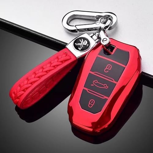 Autoschlüssel Hülle für Peugeot 508 4008 5008 2008, Staubdicht Gute Qualität Autoschlüsselgehäuse, Verschleißfest Auto Schlüssel Schutzhülle Schlüsselbox Cover,Red1 von PUBIBD