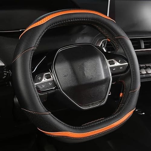 Lenkradschutz Autozubehör Innenausstattung Für Peugeot 2008 2019 2020 E2008 2020 Auto-Lenkradabdeckung Aus Kohlefaser + PU-Leder Autozubehör(Orange) von PUMMJCOW