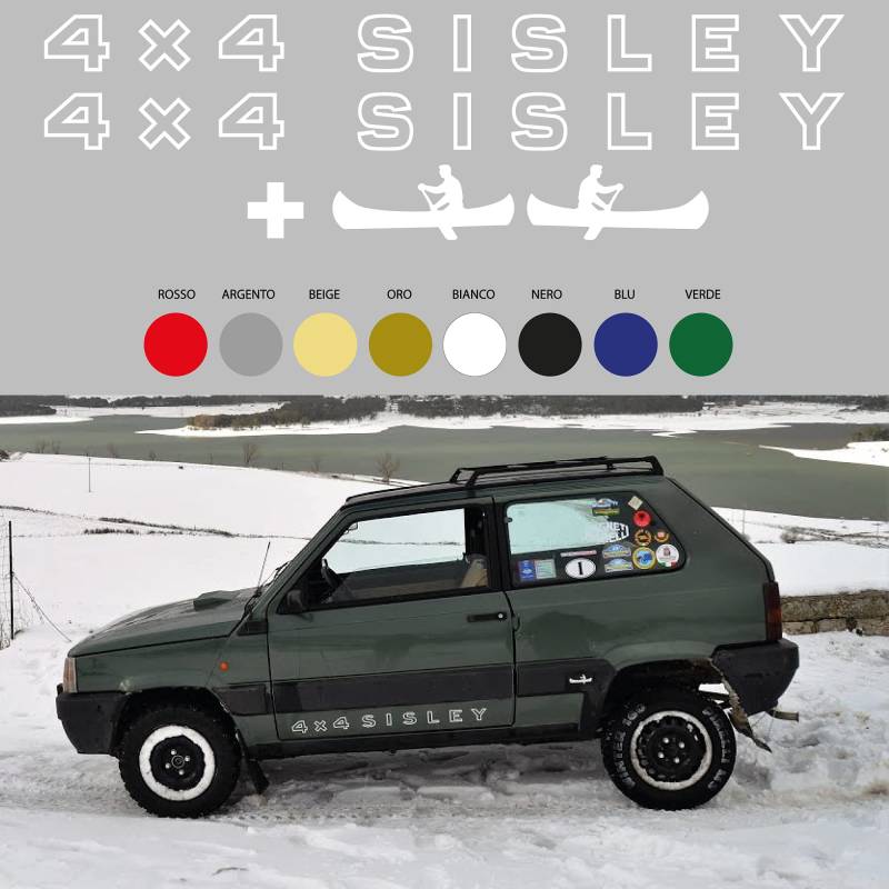 Panda 4 x 4 Sisley Türaufkleber + 2 Kanus unter der Tür Originalgröße (weiß) von PUMU