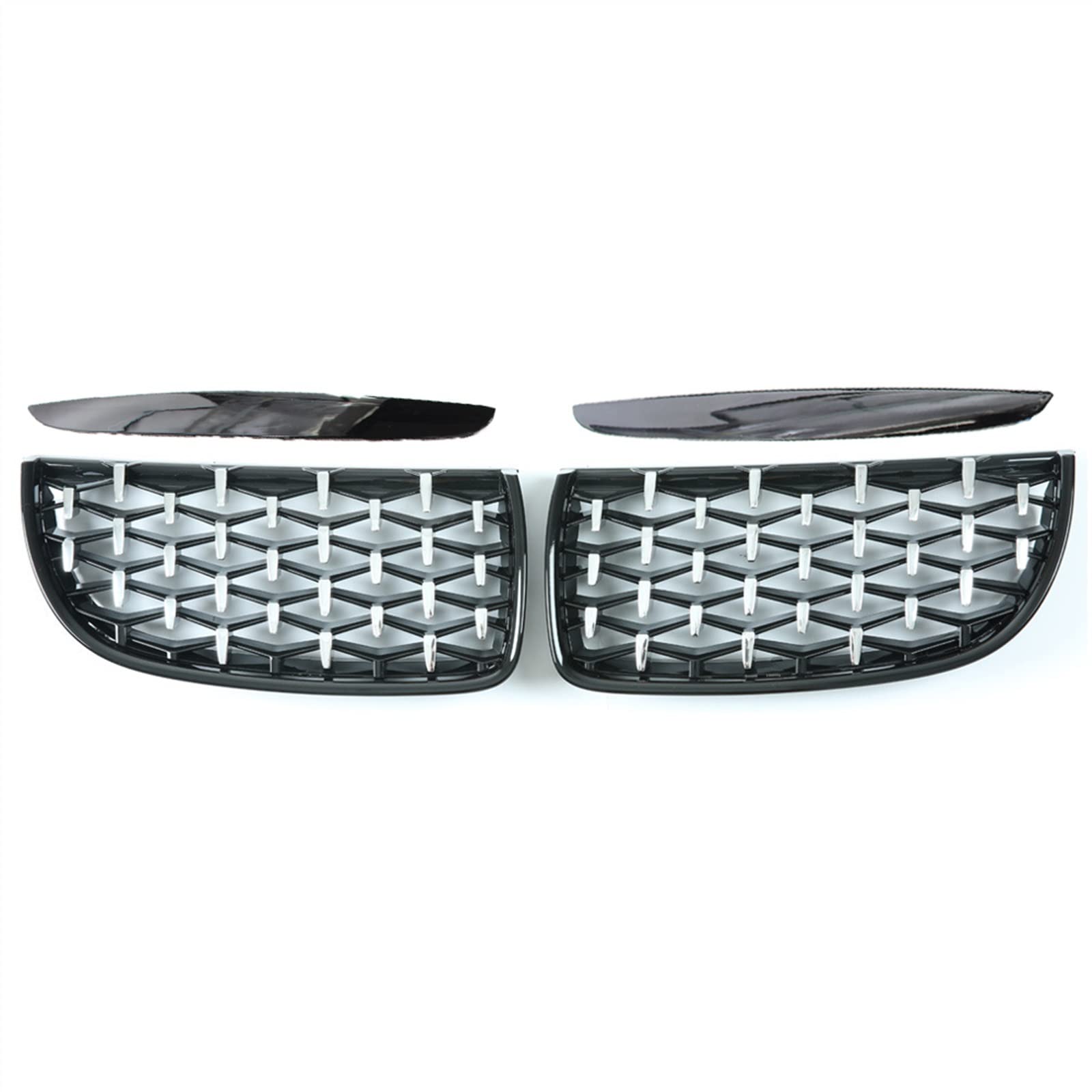 PUNICS Frontgrill Kompatibel Mit E90 E91 2005 2006 2007 2008 Obere Grillabdeckung Stoßfängerhaube Auto Front Kidney Grill 51137117242(Black Silver) von PUNICS