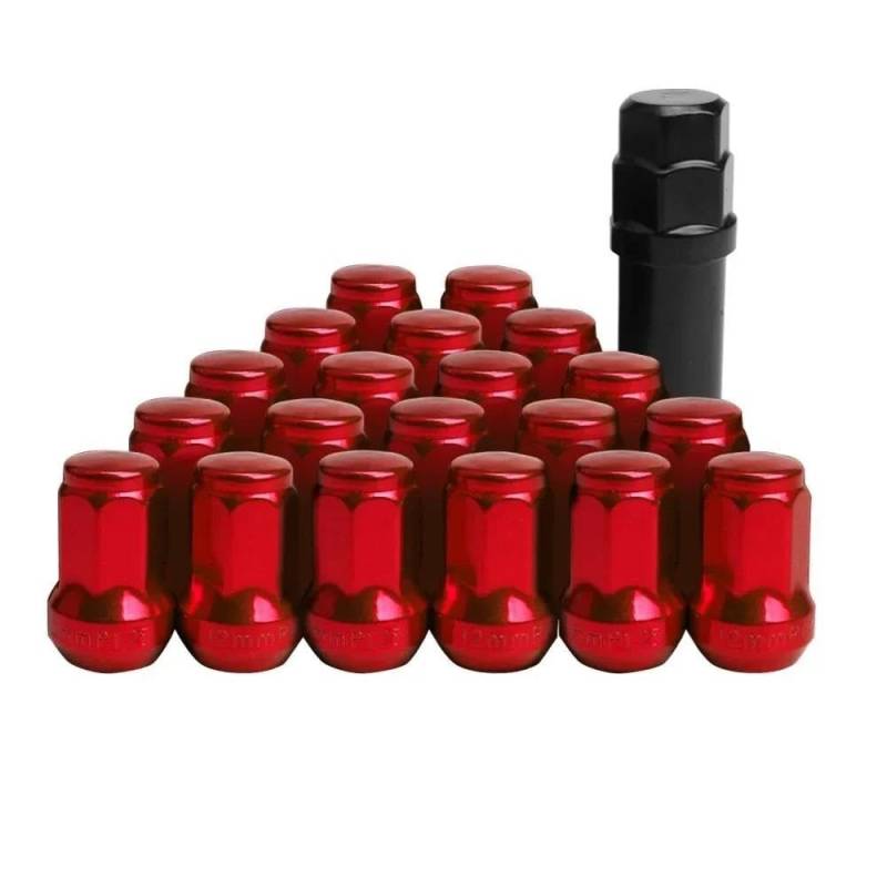 PUNICS Kompatibel Mit Infiniti Auto-Radschrauben Stahl-Radmuttern 32 Mm Feststell-Radmuttern M12 X 1,5 M12 X 1,25 20 Stück + 1 Schlüssel Radnabenmuttern(Red,M12x1.5) von PUNICS