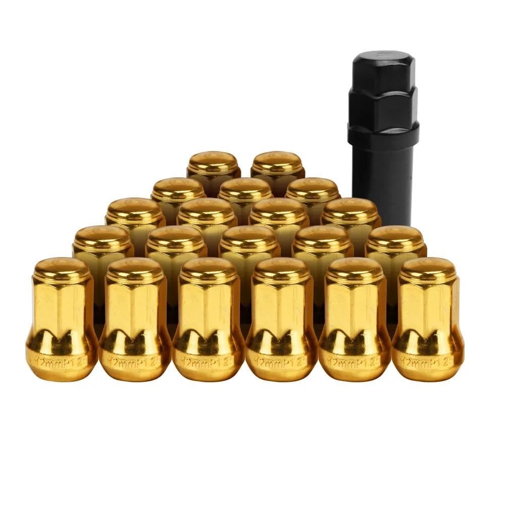 PUNICS Kompatibel Mit Universellen Siebeneckigen Radmuttern. Stahlradmuttern. Racing Iron Lock. Sicherungsmuttern M12x1,5 M12x1,25. 20 Stück + 1 Schlüssel. Radnabenmuttern(Gold,M12x1.5) von PUNICS