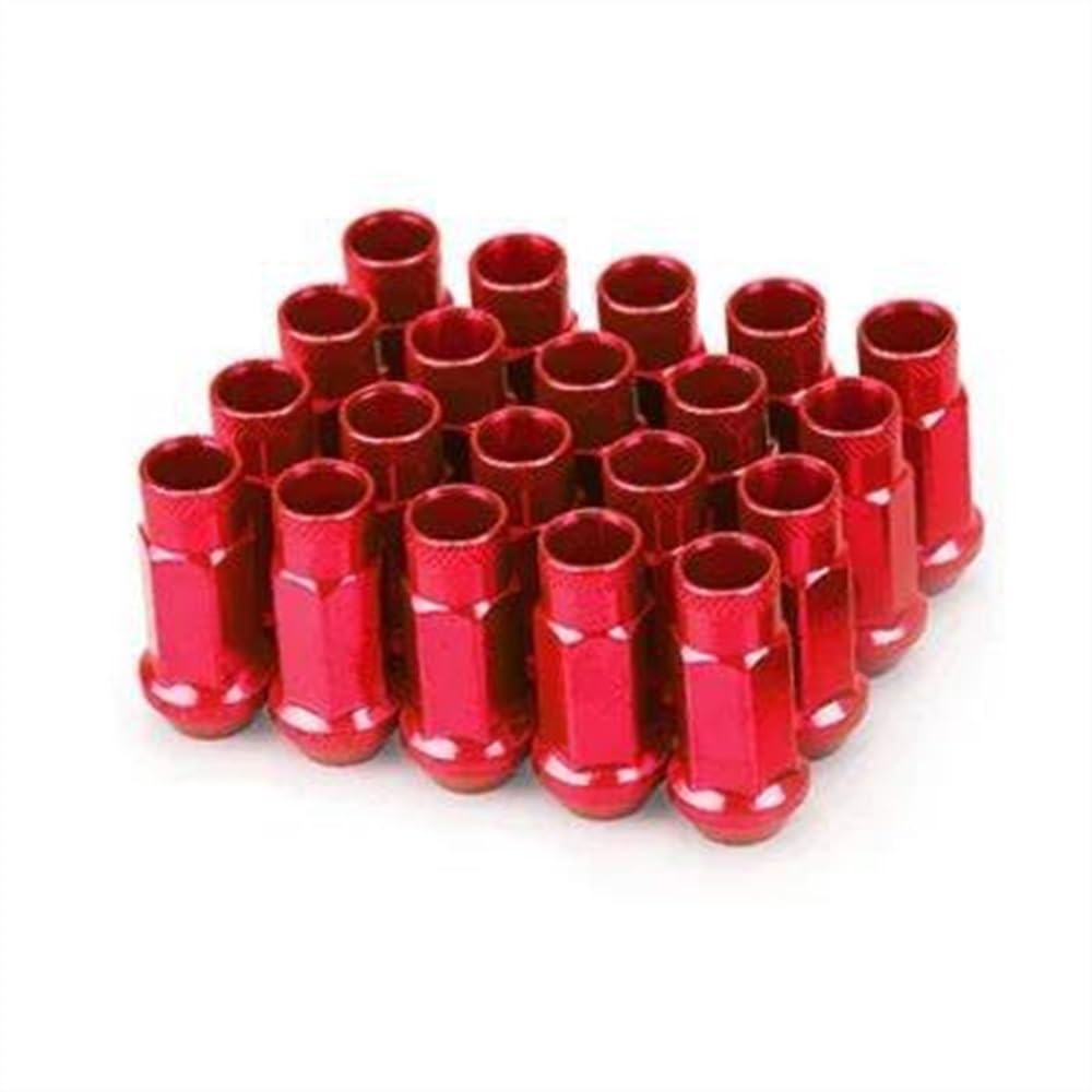 PUNICS Universal-Radmuttern Aus Stahl, Auto-Stahlfelgenmuttern Mit Verlängerter Radmuttern M12 X 1,5/1,25, Autozubehör, 20 Stück Radnabenmuttern(Red,M12x1.25) von PUNICS