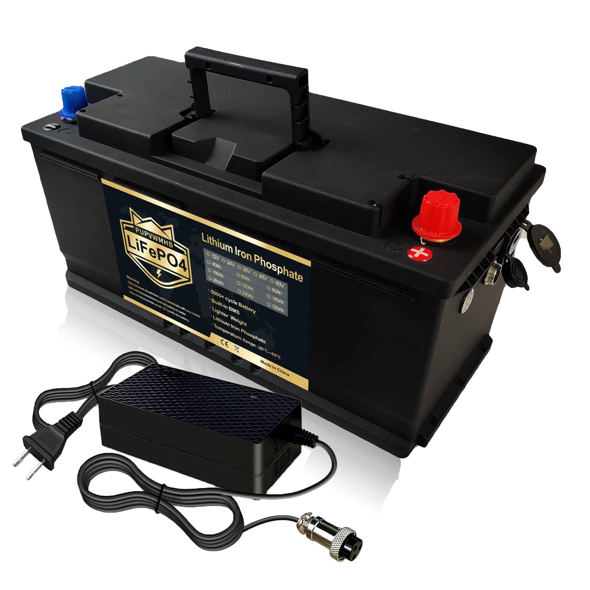 PUPVWMHB 12V 100Ah LiFePO4 Lithium-Akku, Tiefzyklus 12V 100Ah Lithium-Batterie mit integriertem 100A-BMS, 100Ah LiFePO4-Batterie geeignet für Trolling-Motor Akku, Solarbatterien, Wohnmobilen, Camping von PUPVWMHB