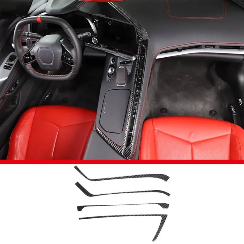 Automobilinnenraum Für Chevrolet Für Corvette Für C8 2020 2021 2022 2023 Weiche Carbon Faser Dash Trim Getriebe Shift Konsole Abdeckung Innen Aufkleber Auto Zubehör Innenverkleidung Mittelkonsole(31) von PUQWRIM