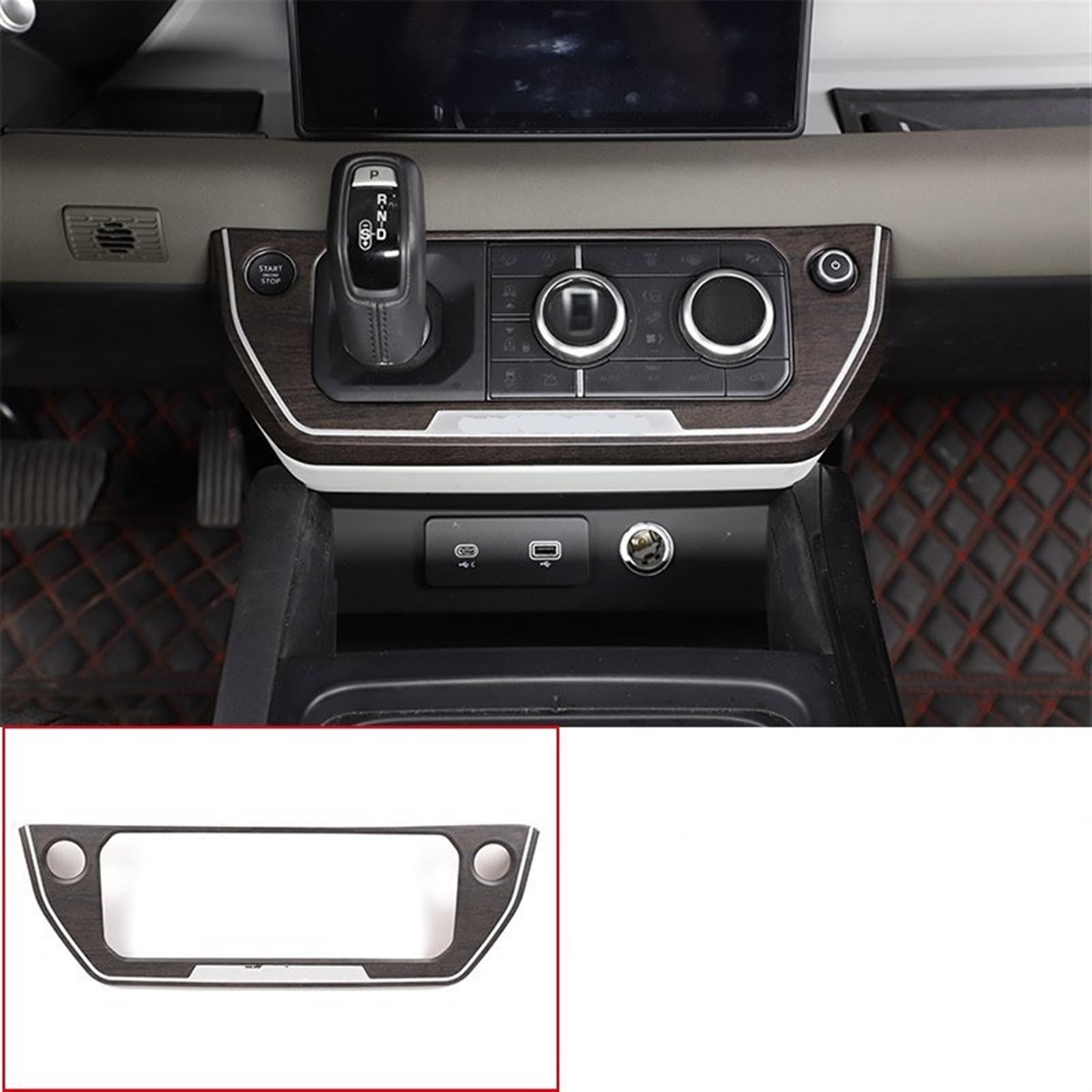 Automobilinnenraum Für Land Für Rover Für Defender 90 110 2020 2021 2022 2023 2024 ABS Auto Center Konsole Klimaanlage Modus Taste Rahmen Trim Innenverkleidung Mittelkonsole(A Oak Wood Grain) von PUQWRIM