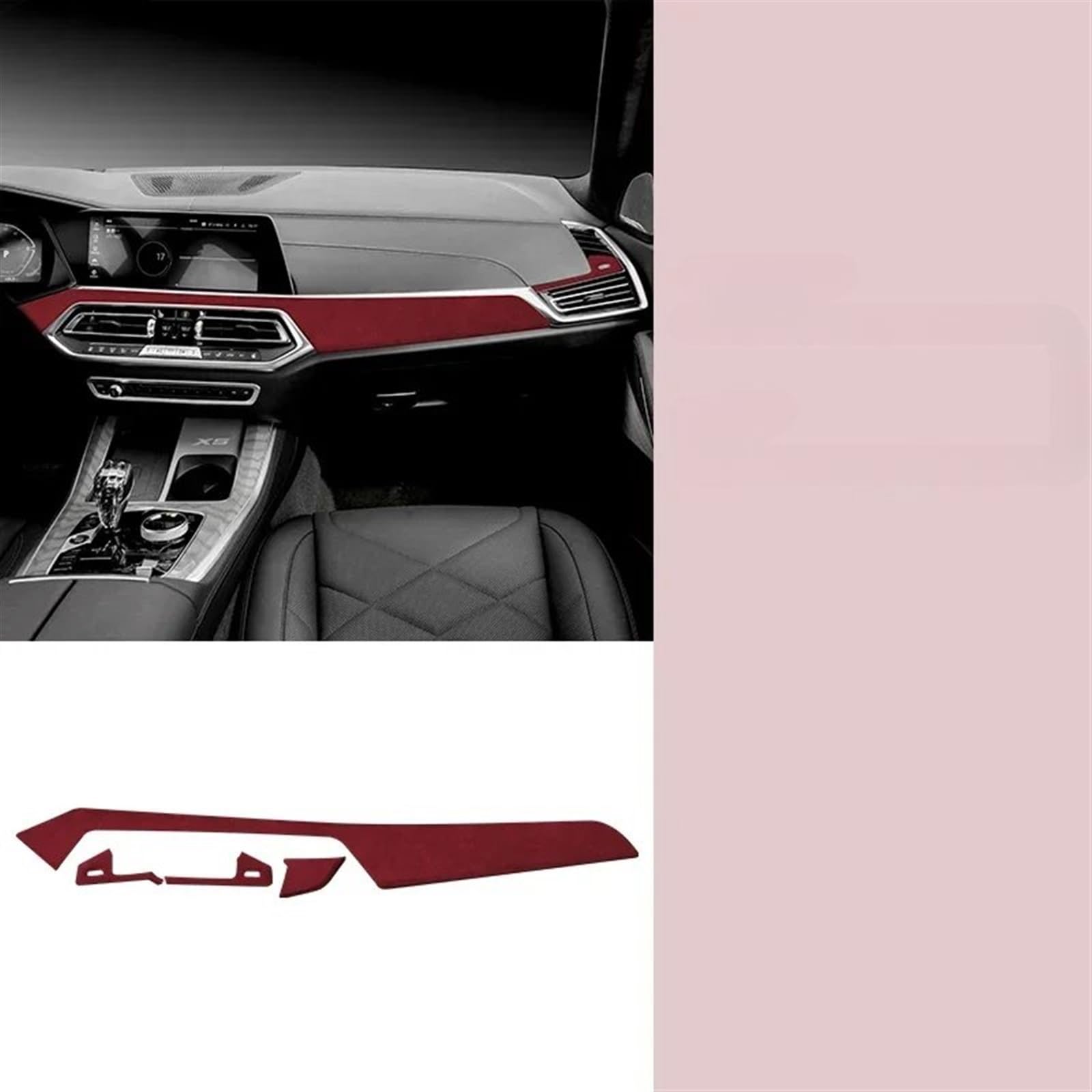 Automobilinnenraum Für X5 2019 2020 2021 2022 2023 Auto Center Console Dashboard Instrument Panel Dekoration Streifen Aufkleber Innenverkleidung Mittelkonsole(Wine Red) von PUQWRIM