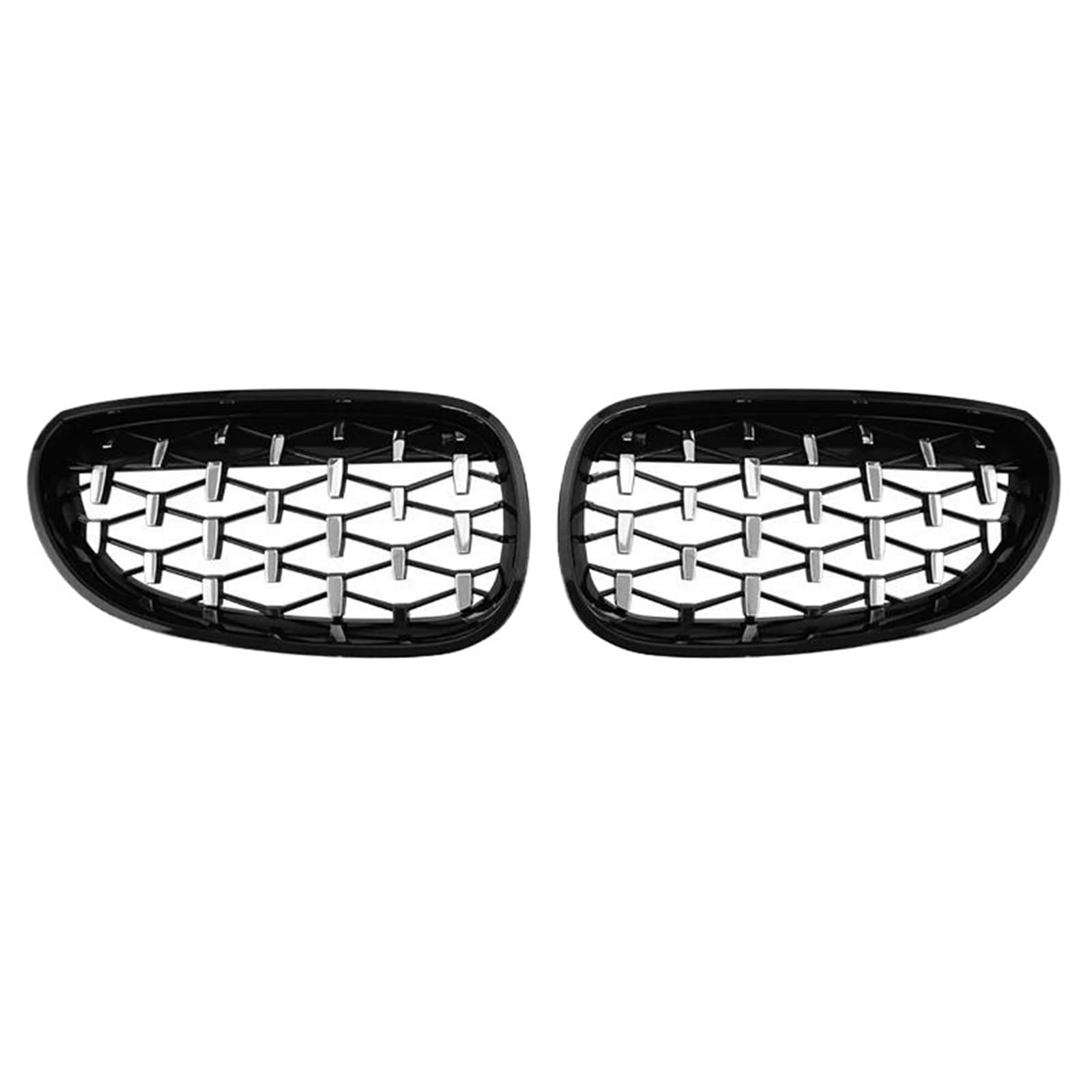 Kühlergitter Auto Frontstoßstangengrill Für E60 E61 550i 535i 2004 2005 2006 2007 2008 2009 Nieren-Racing-Grill, Schwarzer Rahmen, Silberne Grills Auto Front Gitter(Black Silver) von PUQWRIM