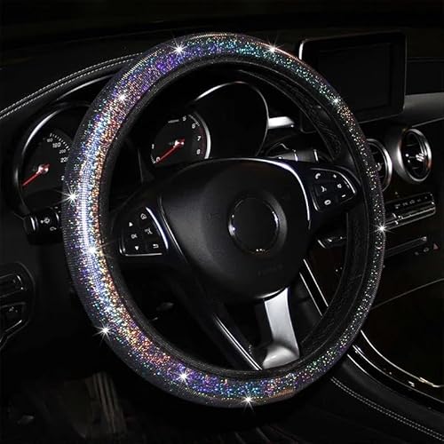 Lenkradhüllen 37/38 cm Auto Innen Zubehör Frauen Fall Auto Styling Vier Jahreszeiten Bling Bling Diamant Strass Auto Lenkrad Abdeckung Lenkradbezug Auto(Silber) von PUQWRIM