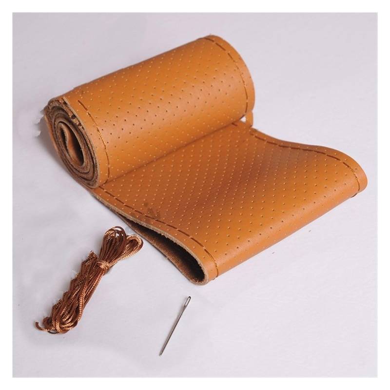 Lenkradhüllen Auto Lenkrad Geflecht Abdeckung Mit Nadeln Und Faden Leder Auto Lenkrad Abdeckung 7 Farbe DIY Geflecht Auto Zubehör Lenkradbezug Auto(Light Brown) von PUQWRIM