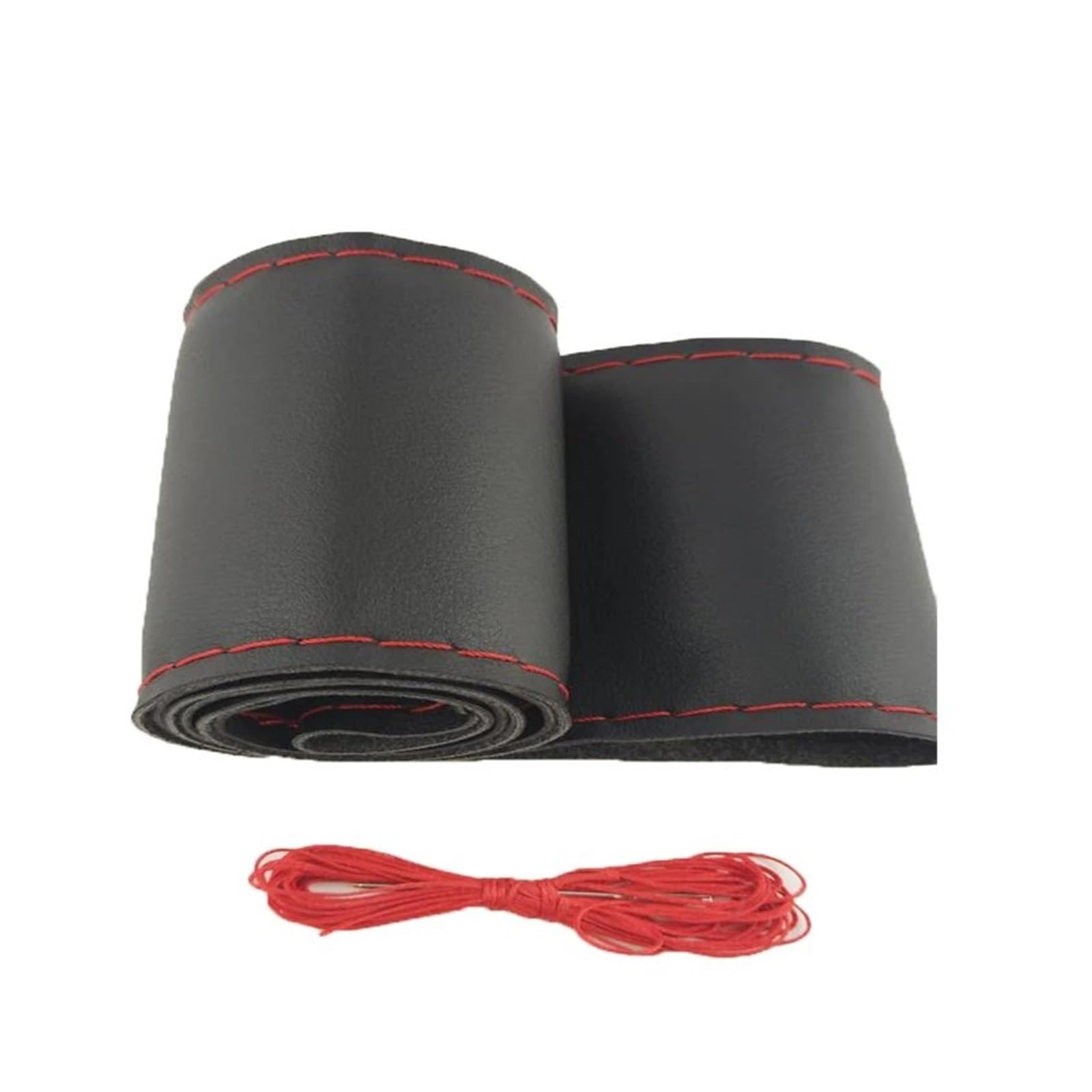 Lenkradhüllen Auto Lenkrad Gestrickte Abdeckung Nadel Faden Künstliche Leder Auto Abdeckung Set 4 Farben DIY Weiche Textur Auto Zubehör Lenkradbezug Auto(Black Red Thread) von PUQWRIM