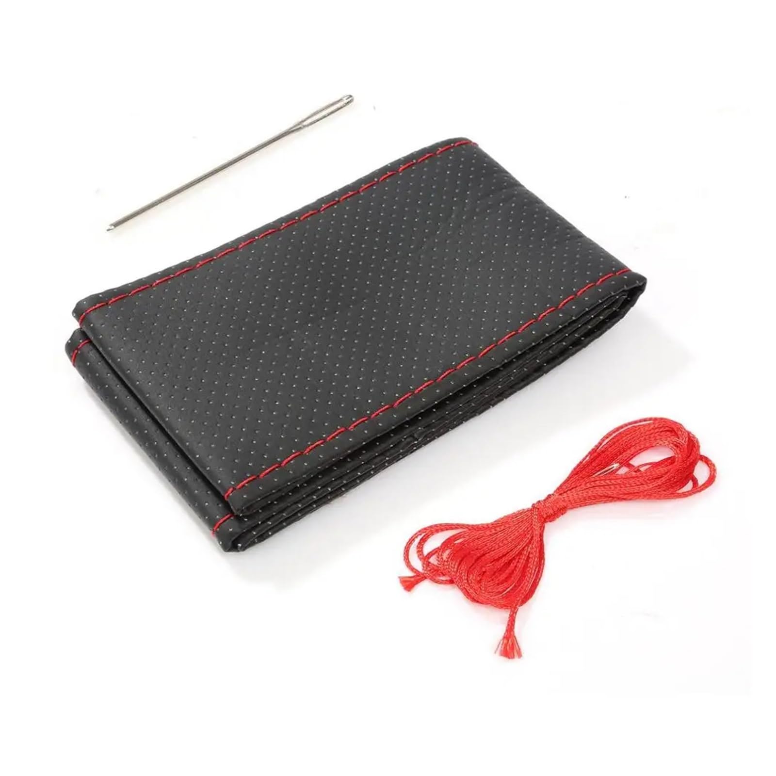 Lenkradhüllen Auto Lenkrad Gestrickte Abdeckung Nadel Faden Künstliche Leder Auto Abdeckung Set 4 Farben DIY Weiche Textur Auto Zubehör Lenkradbezug Auto(Black Red Thread A) von PUQWRIM