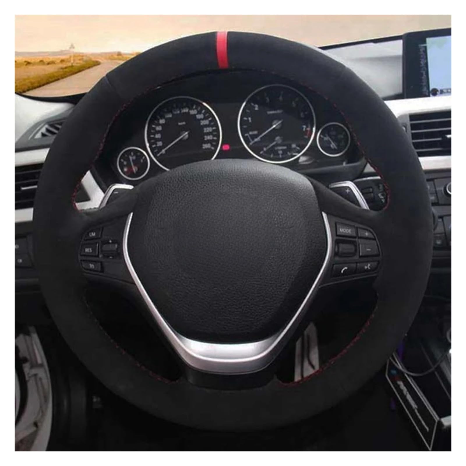 Lenkradhüllen Für 3er F30 F31 F34 318i 320i 330e 330d 335i 340i 320d 328i 330i 2012 2013 2014-2019 Auto-Lenkradbezug Aus Weichem Schwarzem Wildleder Lenkradbezug Auto(White Thread) von PUQWRIM