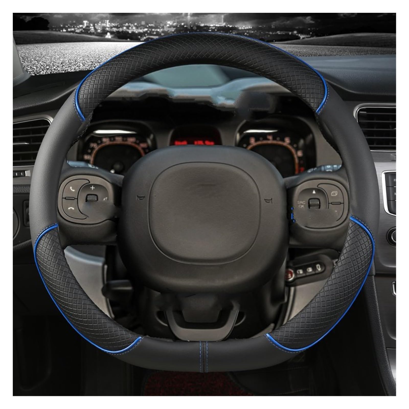 Lenkradhüllen Für FIAT Für Panda 2013 2015 2017 2019 2020 2021 2022 Auto Zubehör Auto Lenkrad Abdeckung Mikrofaser Leder Lenkradbezug Auto(Blue D Shape) von PUQWRIM