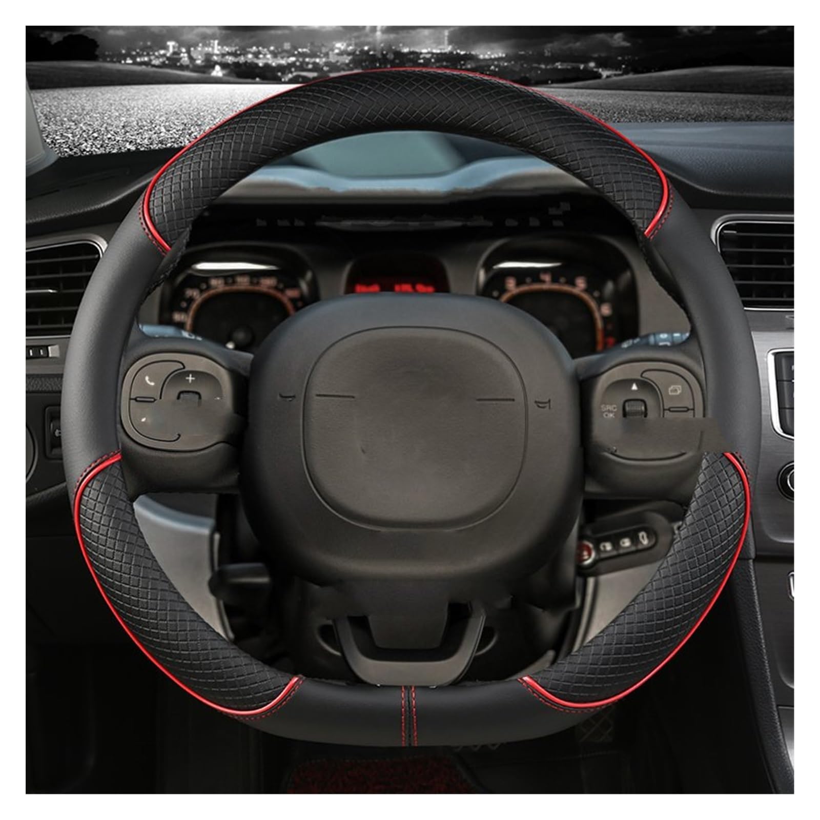 Lenkradhüllen Für FIAT Für Panda 2013 2015 2017 2019 2020 2021 2022 Auto Zubehör Auto Lenkrad Abdeckung Mikrofaser Leder Lenkradbezug Auto(RED D Shape) von PUQWRIM