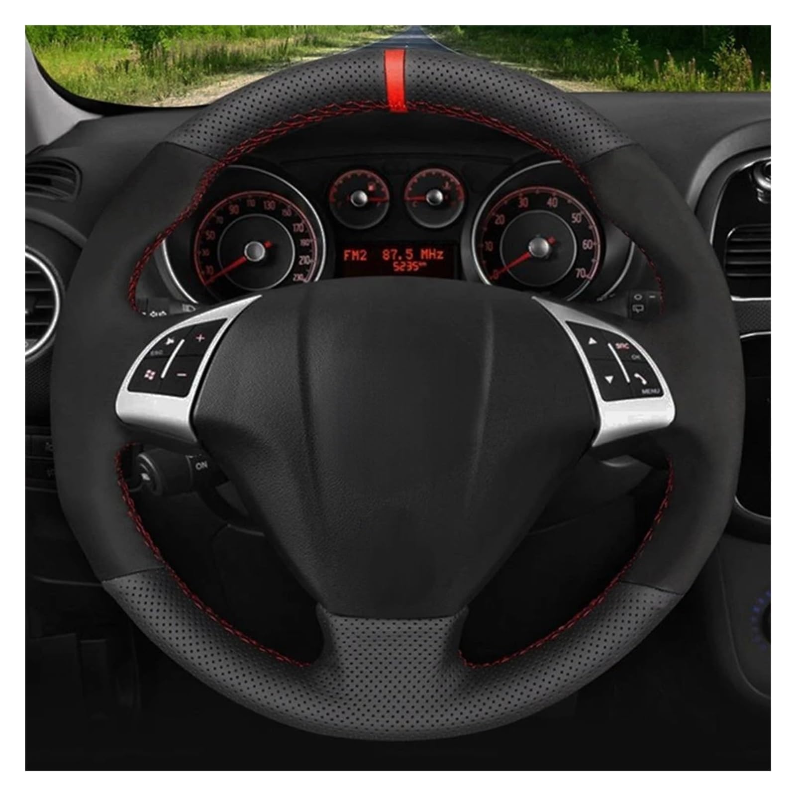 Lenkradhüllen Für FIAT Punto Für Qubo Doblo 2008-2015 Für Bravo Linea 2007-2019 Grande Punto Auto Lenkrad Abdeckung Schwarz Echtes Leder Wildleder Lenkradbezug Auto(Black Thread) von PUQWRIM