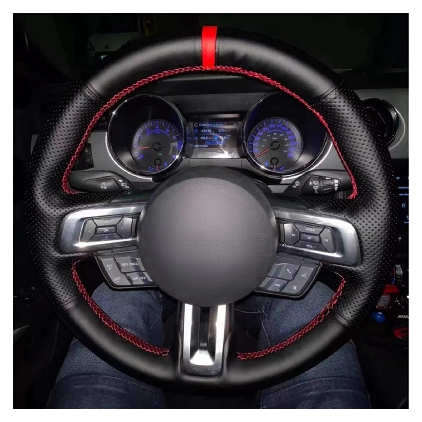 Lenkradhüllen Für Ford Für Mustang 2015-2019 Für Mustang GT 2015-2019 Auto Lenkrad Abdeckung Angepasst Schwarz Künstliche Leder Auto Zubehör Lenkradbezug Auto(Light Blue Thread) von PUQWRIM