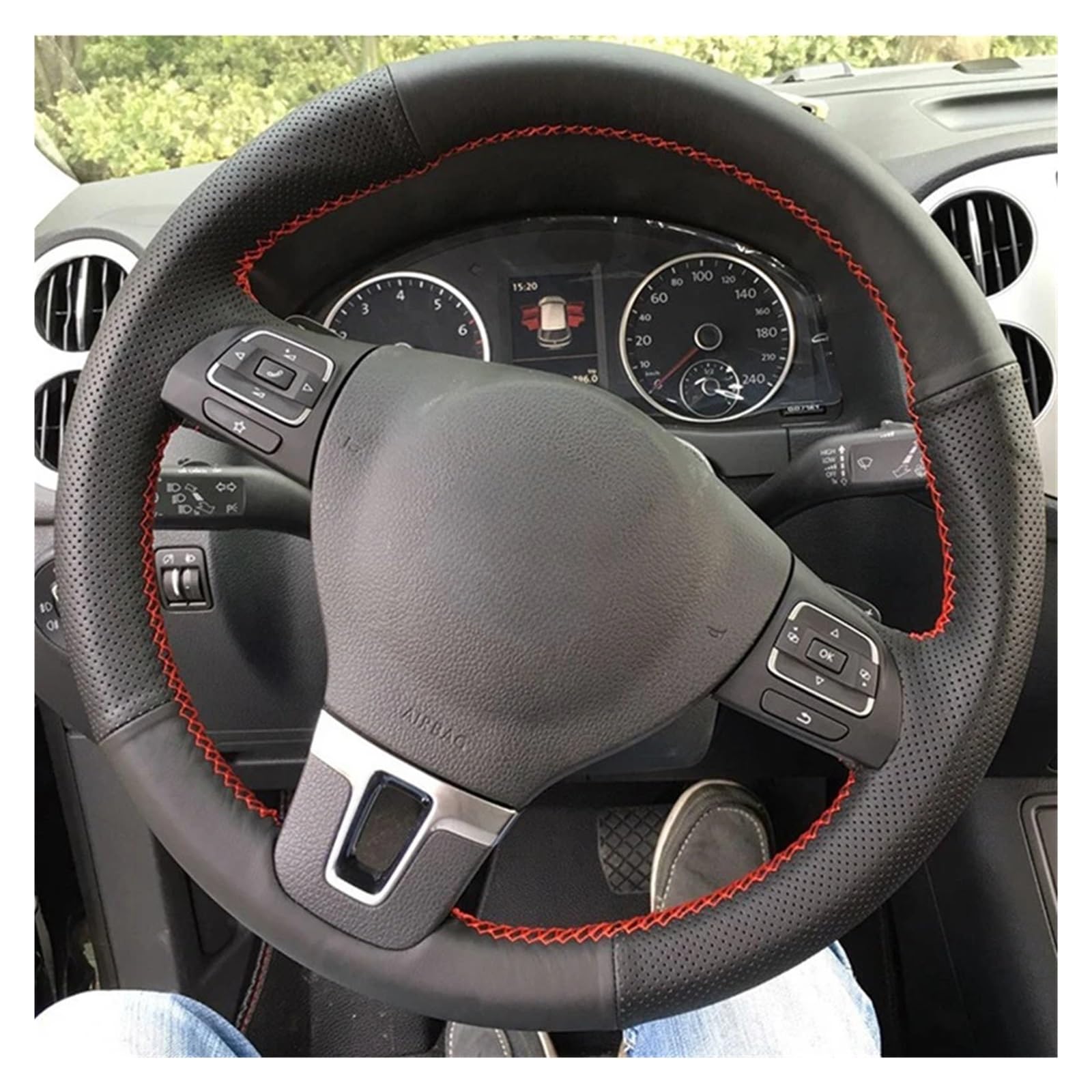 Lenkradhüllen Für Golf Für Tiguan Für Passat B7 CC Für Touran Für Jetta Mk6 Magotan Sagitar Auto Lenkrad Abdeckung Flechten Künstliche Leder Lenkradbezug Auto(Black Thread) von PUQWRIM