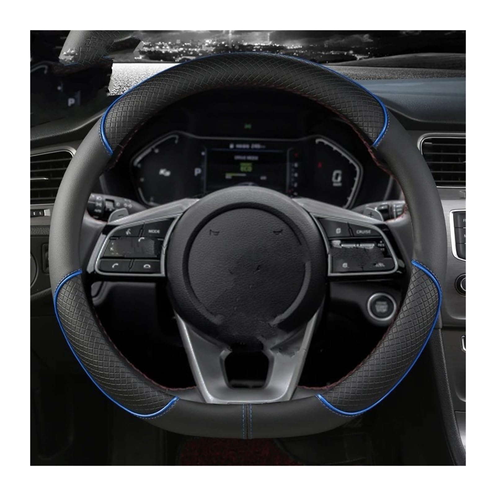 Lenkradhüllen Für Kia Ceed Für Sportage Picanto Für Cerato Für Seltos Für Soul Für Rio 3 4 5 Auto Zubehör PU Leder Auto Lenkrad Abdeckung Lenkradbezug Auto(D Shape Blue) von PUQWRIM