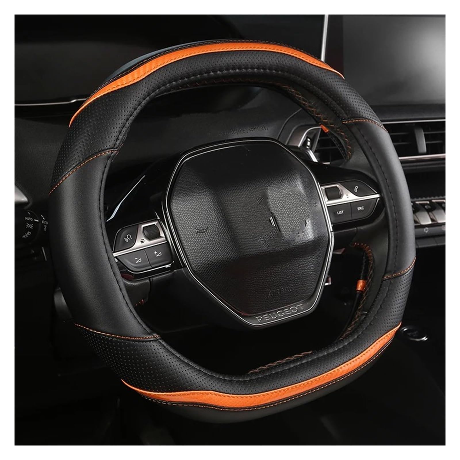 Lenkradhüllen Für Peugeot 2008 2019 2020 E2008 2020 Auto Lenkrad Abdeckung Carbon Faser + PU Leder Auto Zubehör Innen Coche Lenkradbezug Auto(Orange) von PUQWRIM