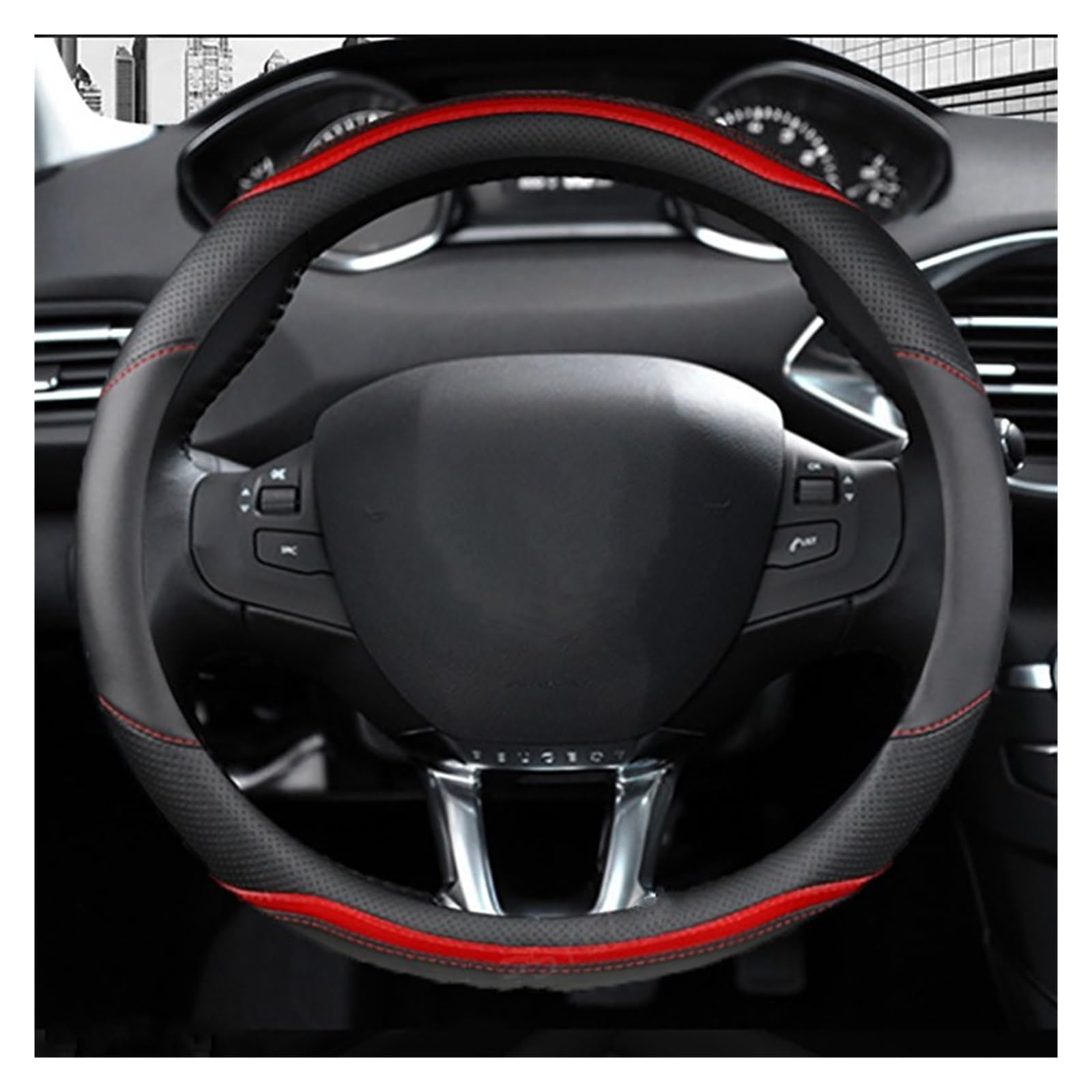 Lenkradhüllen Für Peugeot 308 2014 2015 2016~2021 Für Peugeot 208 2012~2018 Auto Lenkrad Abdeckung Carbon Faser Leder Auto Zubehör Lenkradbezug Auto(B) von PUQWRIM