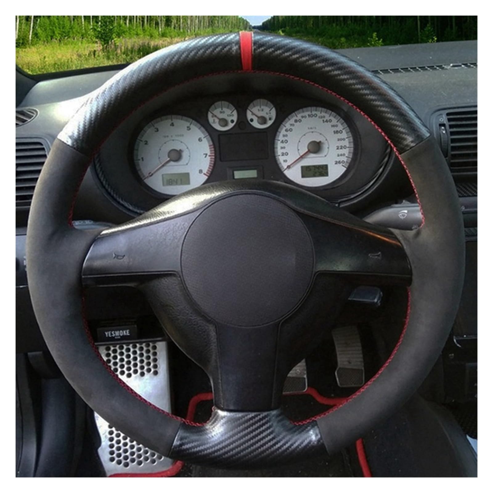 Lenkradhüllen Für VW Für Bora Seat Leon MK1 1998-2005 Für Skoda Für Fabia 1 2004 2005 Auto Lenkrad Abdeckung Schwarz Echtes Leder Wildleder Lenkradbezug Auto(Style 3) von PUQWRIM