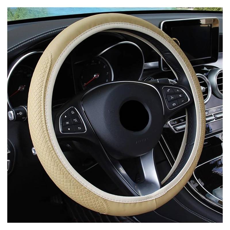 Lenkradhüllen Lenkradabdeckung Geflecht Auf Der Lenkradabdeckung Cubre Volante Auto Auto Radabdeckung Autozubehör 14,1" (36CM) Bis 14,9" (38CM) Lenkradbezug Auto(Beige) von PUQWRIM