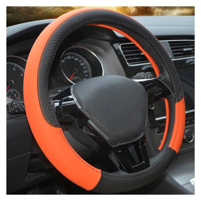 Lenkradhüllen Sportwagen-Lenkradbezüge, rutschfest PU-Leder Passend Für 37–38 cm Lenkrad Auto-Styling 9 Farben Auto-Zubehör Lenkradbezug Auto(Orange) von PUQWRIM