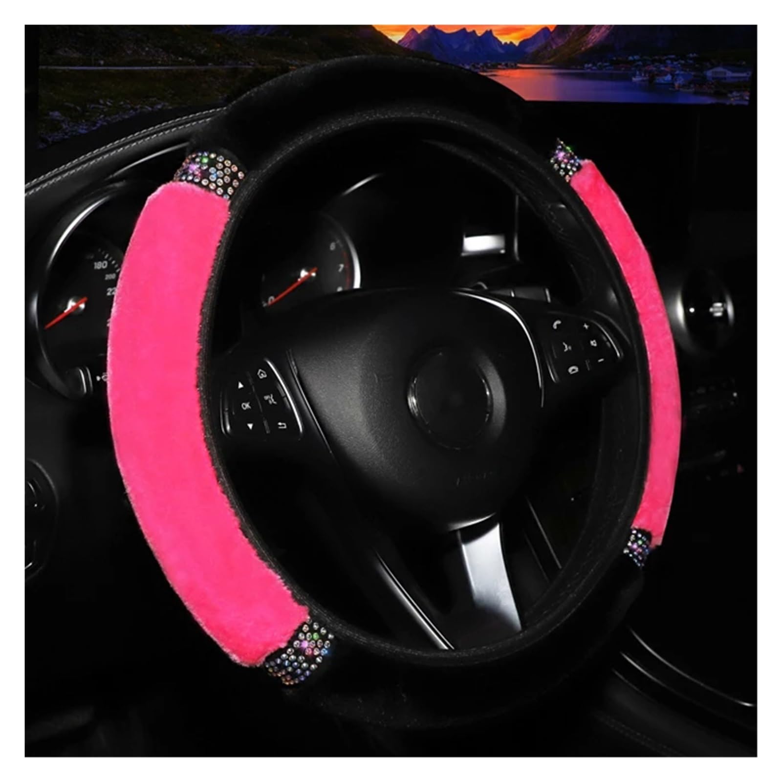 Lenkradhüllen Universal 37-38 cm Durchmesser Weiche Plüsch Strass Auto Lenkrad Abdeckung Innen Zubehör Schwarz Rosa Auto Lenkung Abdeckung Lenkradbezug Auto(Rose red) von PUQWRIM