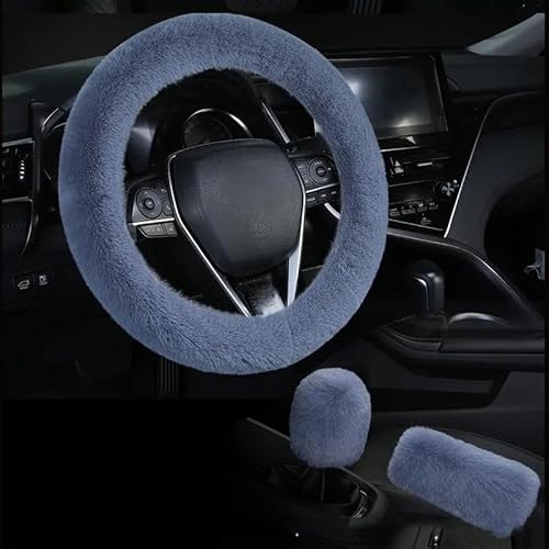 Lenkradhüllen Universal Lenkrad Plüsch Auto Lenkrad Abdeckungen Winter Faux Pelz Hand Bremse & Getriebe Abdeckung 3 Teile/Satz Auto Zubehör Lenkradbezug Auto(3 Pieces gray1) von PUQWRIM