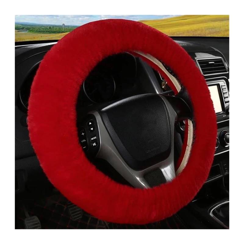 Auto-Lenkradabdeckung 36-39cm Auto Lenkradbezug Winter Flauschige Kaninchenhaarabdeckung for Lenkrad Heizung Hände Auto Lenkung Wrap(Red) von PXAMORTEL