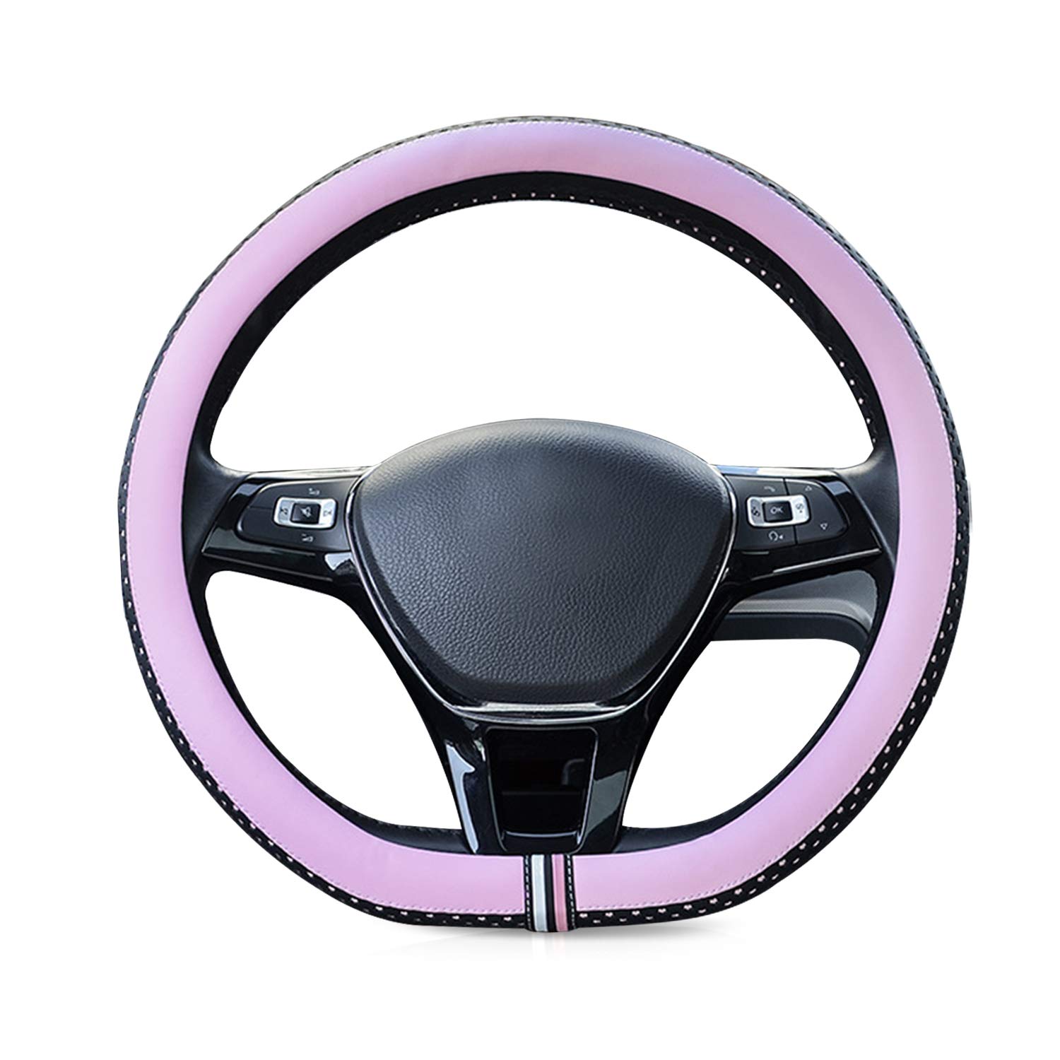 Auto-Lenkradabdeckung Autolenkradbezug, bequemer Autolenkradschutz, Gypsophila Sport, D-Form, Sternenstil, PU-Leder, universell for Durchmesser 38 cm(Pink) von PXAMORTEL