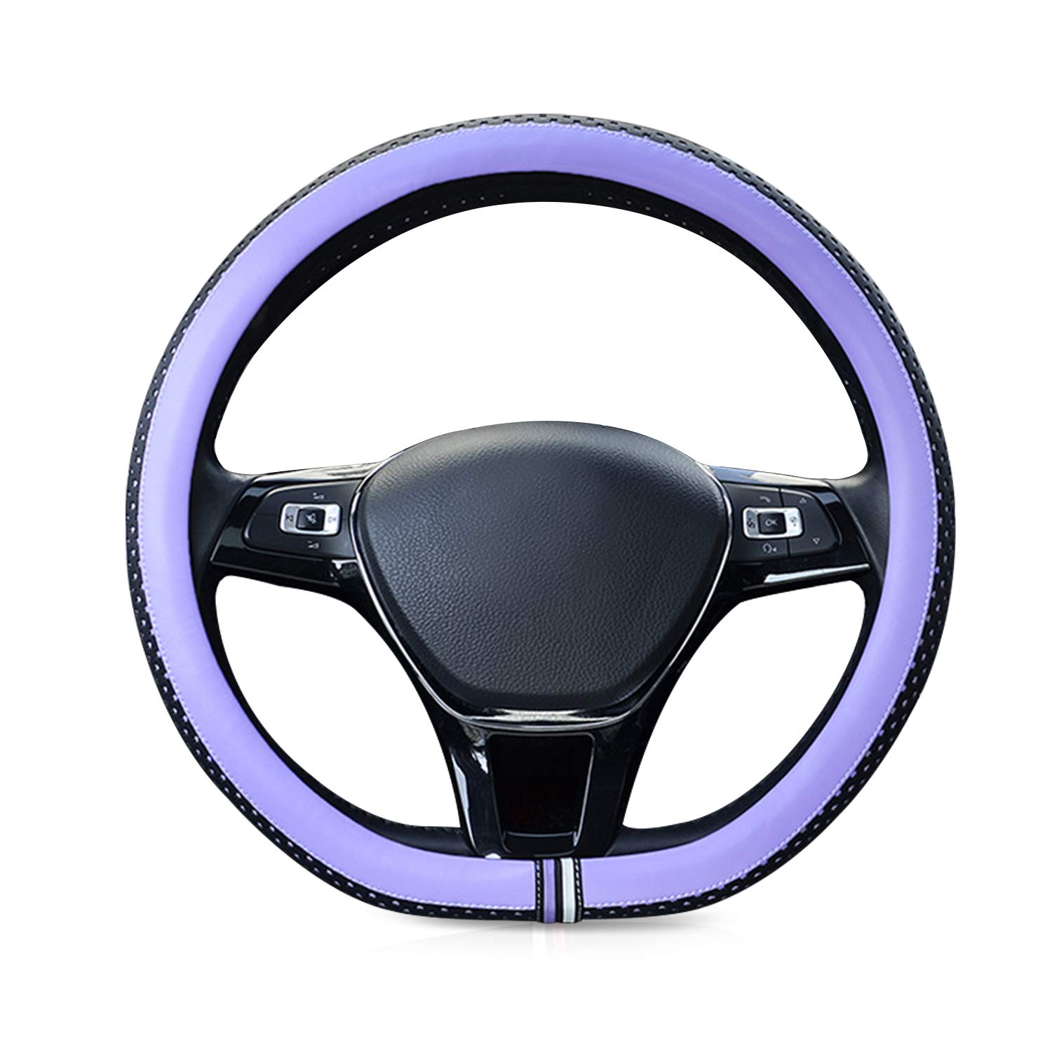 Auto-Lenkradabdeckung Autolenkradbezug, bequemer Autolenkradschutz, Gypsophila Sport, D-Form, Sternenstil, PU-Leder, universell for Durchmesser 38 cm(Purple) von PXAMORTEL