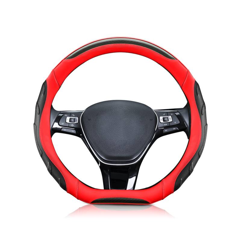 Auto-Lenkradabdeckung D-förmiger sportlicher Lenkradbezug, atmungsaktiver, bequemer Autolenkradschutz aus Kohlefaser und Leder, luxuriös, modisch, 38 cm(Red) von PXAMORTEL