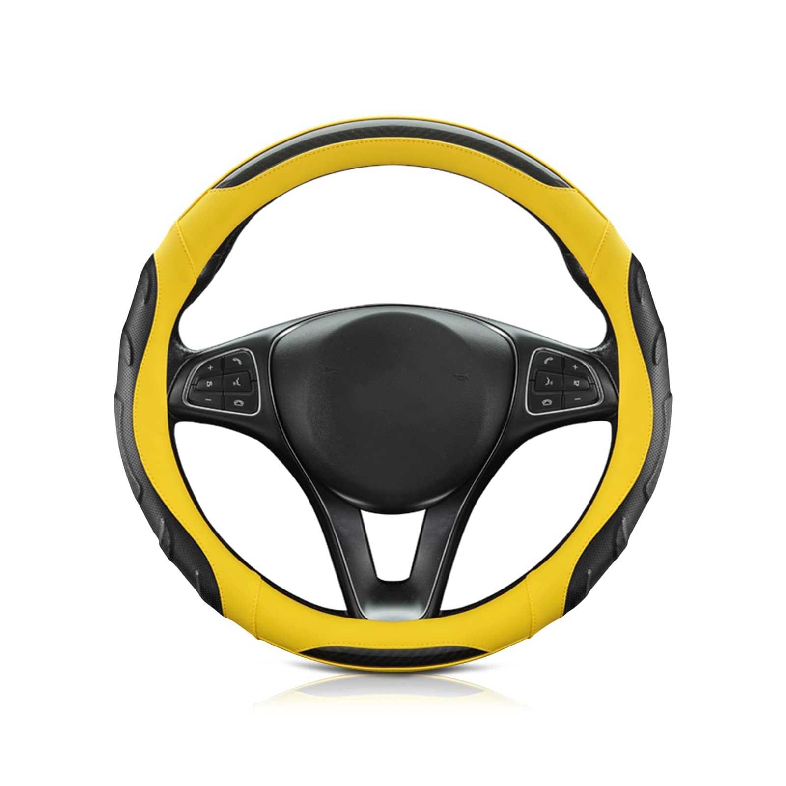 Auto-Lenkradabdeckung Runde, sportliche Lenkradabdeckung, atmungsaktiver, bequemer Lenkradschutz aus Kohlefaser und Leder fürs Auto, luxuriös, modisch, 38 cm(Yellow) von PXAMORTEL