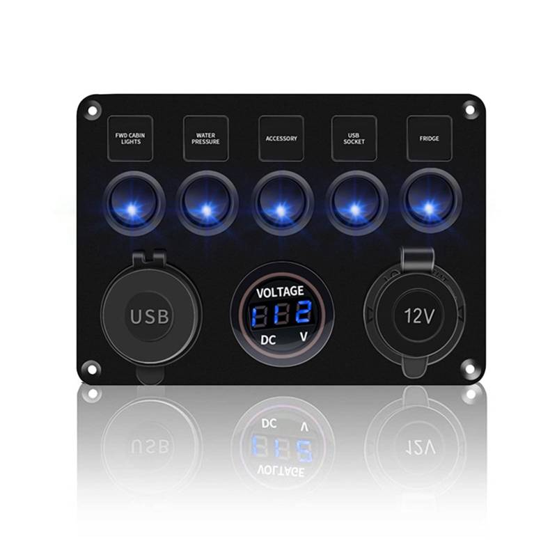 PXQPYMATX 5/8 Gang-Taste TOVE Switch Panel USB Control Button Panel for Autoboot Rv. Lastwagen Atv utv. Camper Caravan Circuit Brake Schalter und Relais(5 Gang Blue) von PXQPYMATX