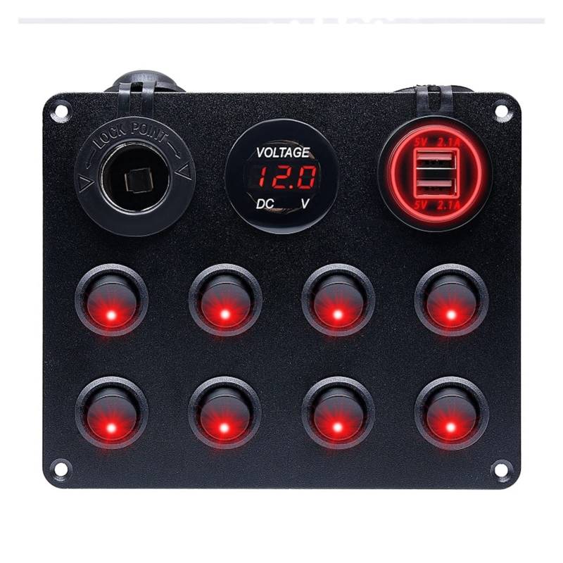 PXQPYMATX 5/8 Gang-Taste TOVE Switch Panel USB Control Button Panel for Autoboot Rv. Lastwagen Atv utv. Camper Caravan Circuit Brake Schalter und Relais(8 Gang Red) von PXQPYMATX